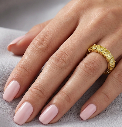 18K  Asscher Cut Fancy Yellow Diamond Eternity Band